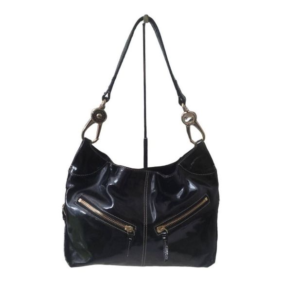 Dooney & Bourke Handbags - Dooney & Bourke ♥️ Black Patent Leather Shoulder Bag With Gold Hardware 🖤 EUC